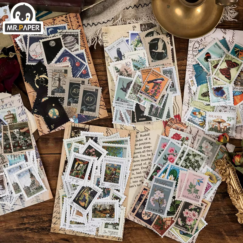 Mr.paper Vintage Retro Philatelic Museum Serie DIY Dekorations-Stempelaufkleber, 46 Stück pro Beutel, Multicolour - Bild 4