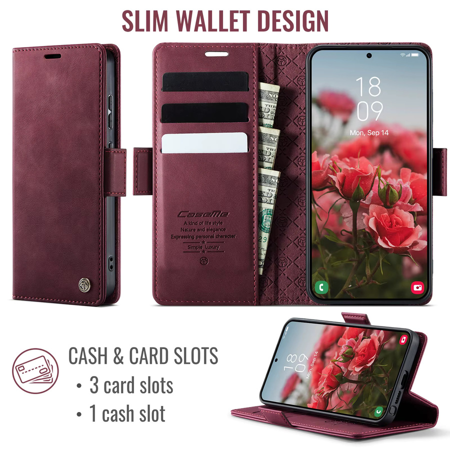 Leder Brieftasche Handyhülle für Samsung Galaxy S26 S25 S24 S23 S22 Ultra Plus in Rot mit Kartenfächern und Ständerfunktion - Bild 2