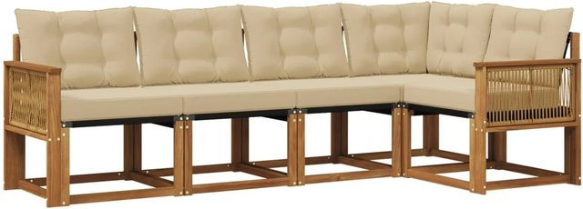 vidaXL Outdoor-Sofagarnitur L-Form aus massivem Akazienholz mit 5 Kissen in Natur und Beige - Bild 1