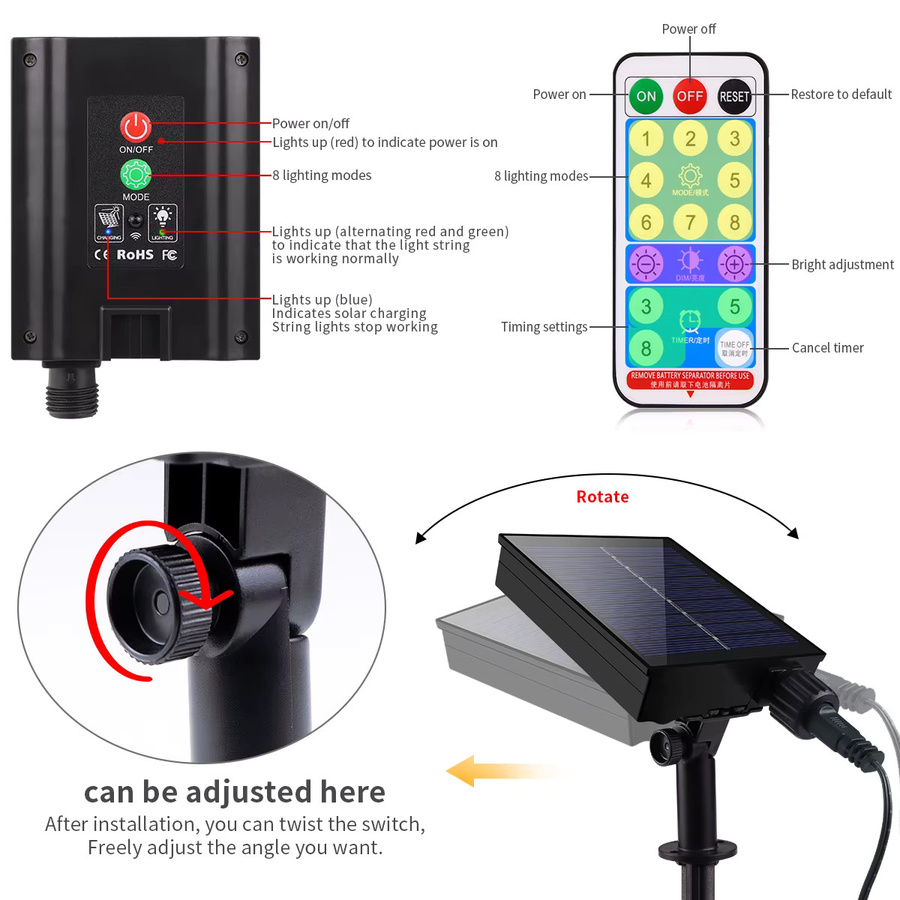 Wasserdichte Solar String Fairy Lights RGB Outdoor Lichterkette mit großem Solar Panel für Garten und Weihnachtsdekoration - Bild 5