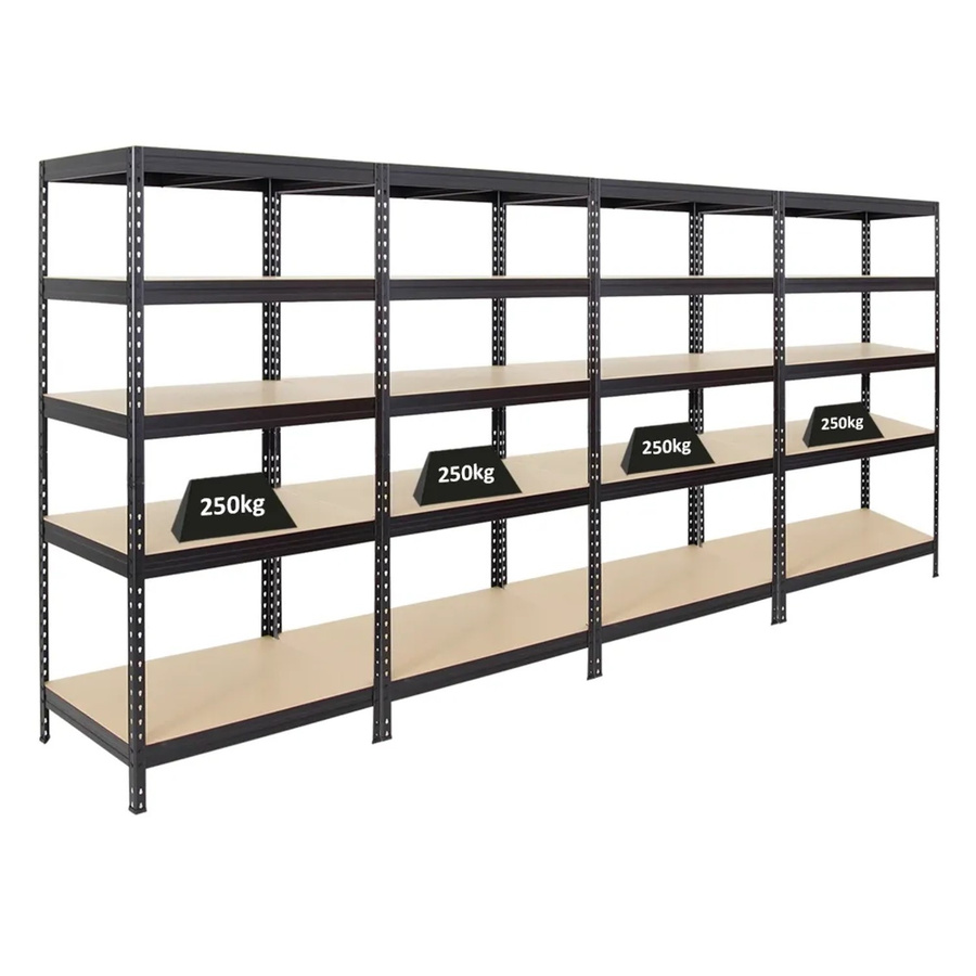 4er Set PROREGAL Schwerlastregal Rivet aus Stahl und MDF-Holz, Schwarz, H x B x T: 180 x 90 x 60 cm, Fachlast 250 kg - Bild 2