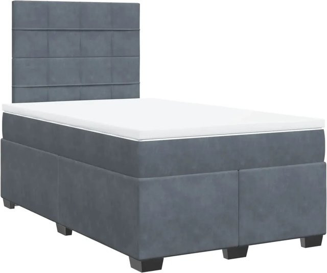vidaXL Boxspringbett mit Matratze in Grau aus Samt, Hybrid-Design mit Taschenfederkern, B/T: 120 x 190 cm - Bild 1