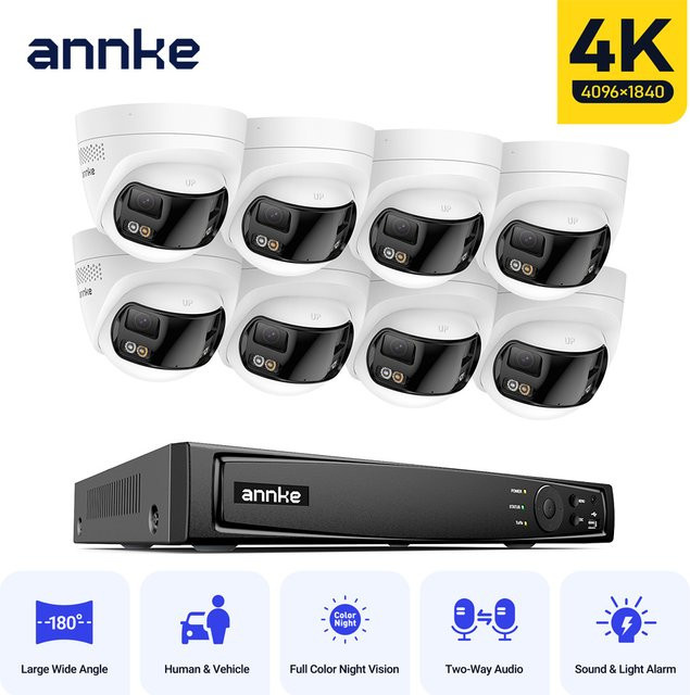 ANNKE 4K Dual Lens Videoüberwachungskamera für den Außenbereich, 8MP IP PoE-Kamera mit 180 Grad Sichtfeld und intelligenter Mensch- und Fahrzeugerkennung, Weiß - Bild 1