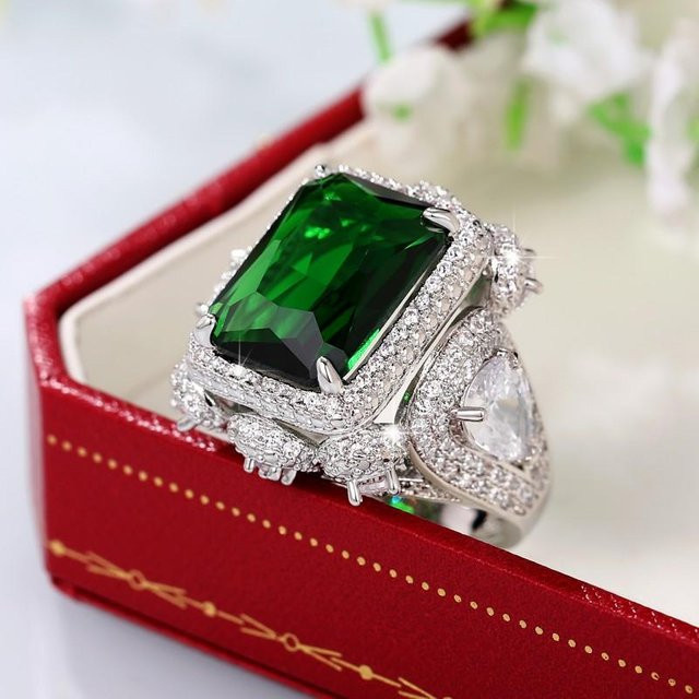 Huitan Ring, Grüne Zirkonia, Schwarz, Kupfer, Damen, Ringgröße 10 - Bild 1