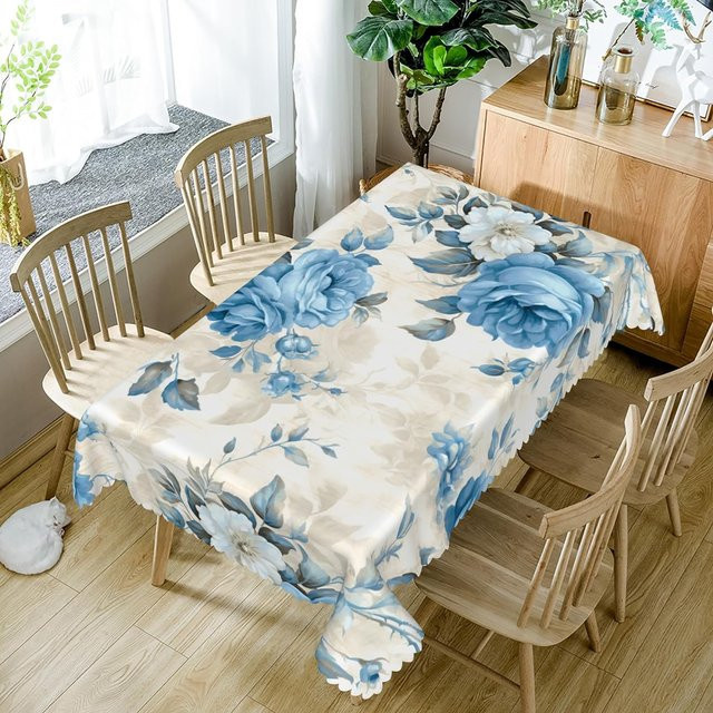 JMG Household Supplies Tischdecke mit blauem Blumenmuster aus Polyester, rechteckig, B/T: 140 x 90 cm - Bild 1