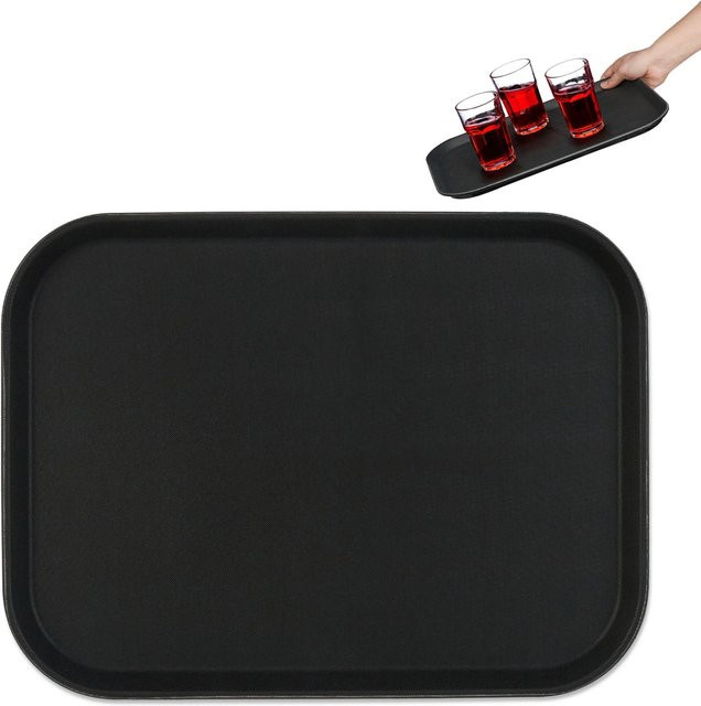 Rutschfestes Serviertablett von Relaxdays aus Kunststoff und Gummi in Schwarz, B/T/H: 41 x 30 x 2 cm - Bild 1