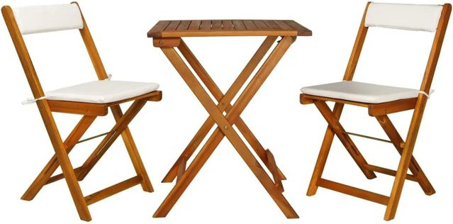 vidaXL 3-tlg Bistro-Set aus Akazienholz in Braun mit klappbarem Tisch und Polsterauflagen für Garten, Balkon oder Terrasse - Bild 1