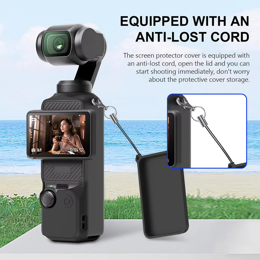 DJI Osmo Pocket 4 Silikon-Schutzhülle in Schwarz mit Anti-Verlust-Trageband und Displayschutz - Bild 2