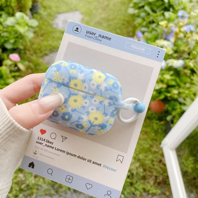 Modische TPU-Schutzhülle für Apple AirPods 4, 3 und Pro mit blauem Blumenmuster - Bild 1