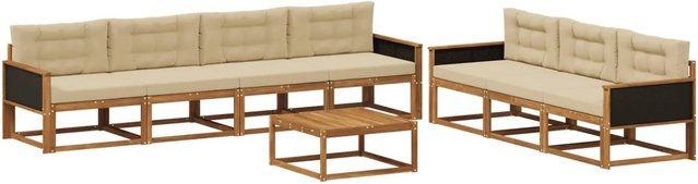 vidaXL Outdoor-Sofagarnitur aus Akazienholz mit Kissen, 8-teiliges Set in Natur und Beige, UV-beständig und wetterfest - Bild 1