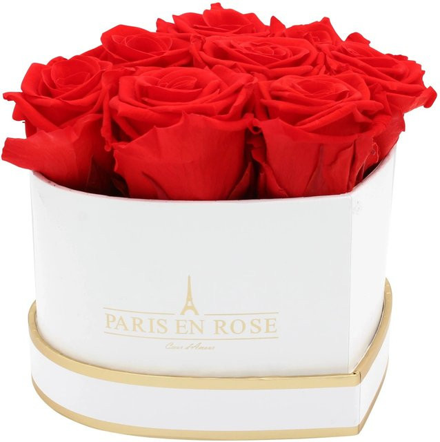 PARIS EN ROSE Rosenbox Herz in Weiß-Gold mit 8 roten Rosen - Bild 1