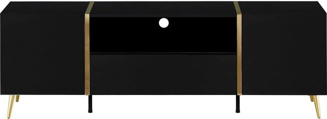 Vente-unique TV-Board Marzialo im Art Deco Stil, Schwarz und Goldfarben, Breite: 158 cm - Bild 1