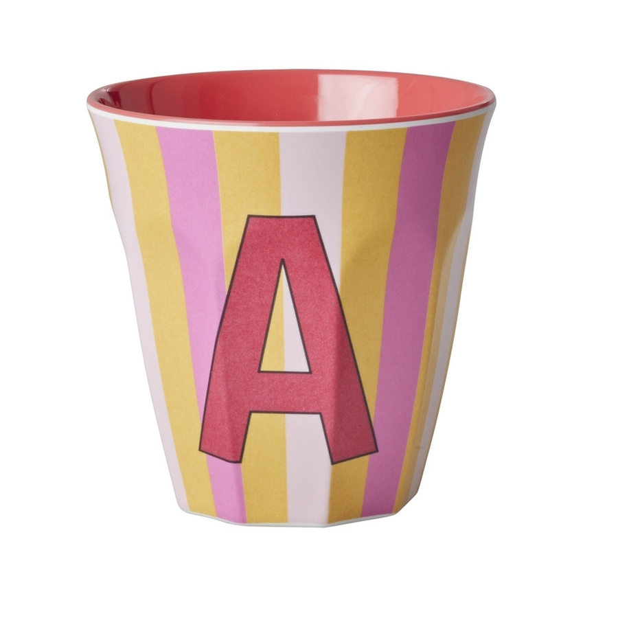 Rice Melamin Becher Buchstabe A mit Streifen in Pink, 250ml - Bild 1