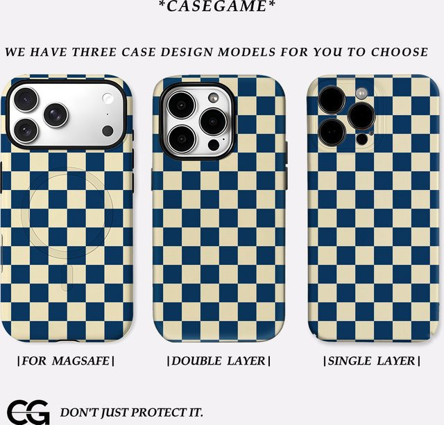 Potdemiel Handyhülle Navy Checker Weave für iPhone 17 16 15 14 13 12 11 Pro Max Plus mit doppelschichtiger Rückseite in Blau - Bild 1