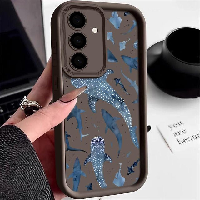 Shark Dolphin Print TPU Handyhülle für Samsung Galaxy S25 S24 S23 S22 Ultra FE A56 A55 A36 A35 A26 A25 A17 A16 A15 5G in Blau - Bild 1