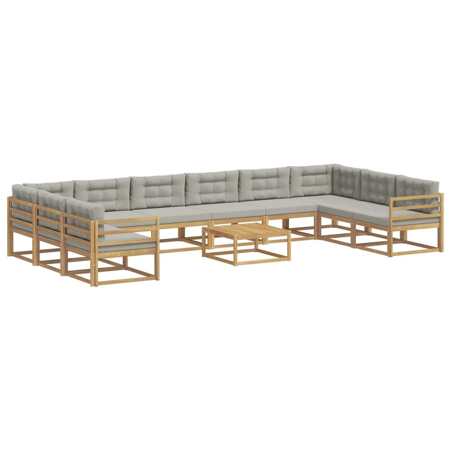 vidaXL Outdoor-Sofagarnitur in U-Form aus massivem Akazienholz mit 11 Kissen in Weiß und Hellgrau - Bild 2