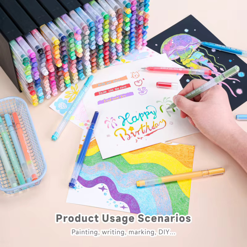 Kolorowys Acryl-Gelstifte und Glitzer-Gelstifte Set mit 216 Farben inklusive 144 Acrylfarben-Stiften und 72 speziellen Multi-Glitzer-Gelstiften in Multicolour - Bild 4