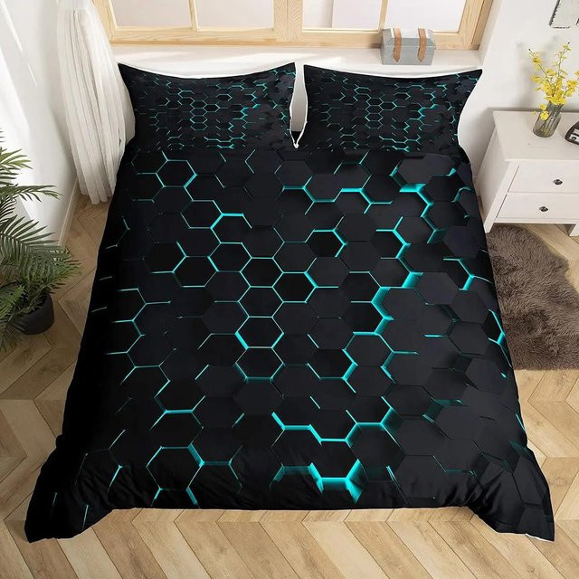 Bettwäscheset Your Warm Home mit geometrischem Waben-Sechseck-Muster in Mehrfarbig und Schwarz, bestehend aus einem Bettbezug und zwei Kissenbezügen aus Polyester, B/H: 135 x 200 cm, Kissen: 50 x 70 cm - Bild 1