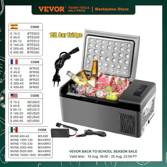 VEVOR Auto-Kühlschrank 15L Dual-Zonen Camping-Gefrierschrank 12V/24V in Grau - Bild 1