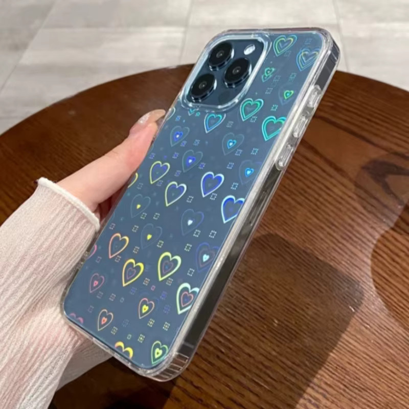 FUCHU Schutzhülle mit holografischem Farbverlauf und Laser-Herzmuster für iPhone 11 bis iPhone 17 Air, transparent und weich - Bild 2