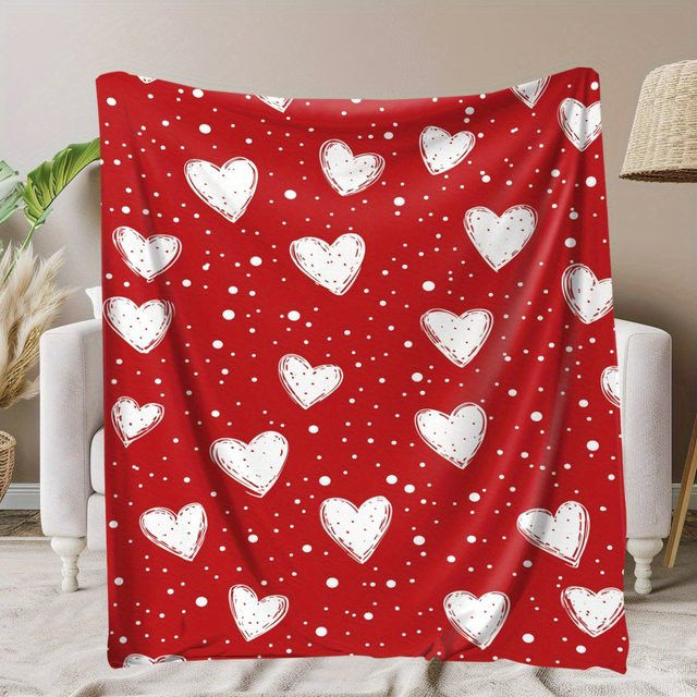 VIKAMA Valentinstag Decke in Rot und Weiß mit Ornament-Design aus Polyester - Bild 1