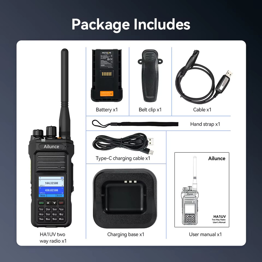 Retevis Ailunce HA1UV Amateurfunkgerät Dual-Band Walkie-Talkie in Schwarz mit 2800mAh Akku und IP67 Wasserdichtigkeit - Bild 4