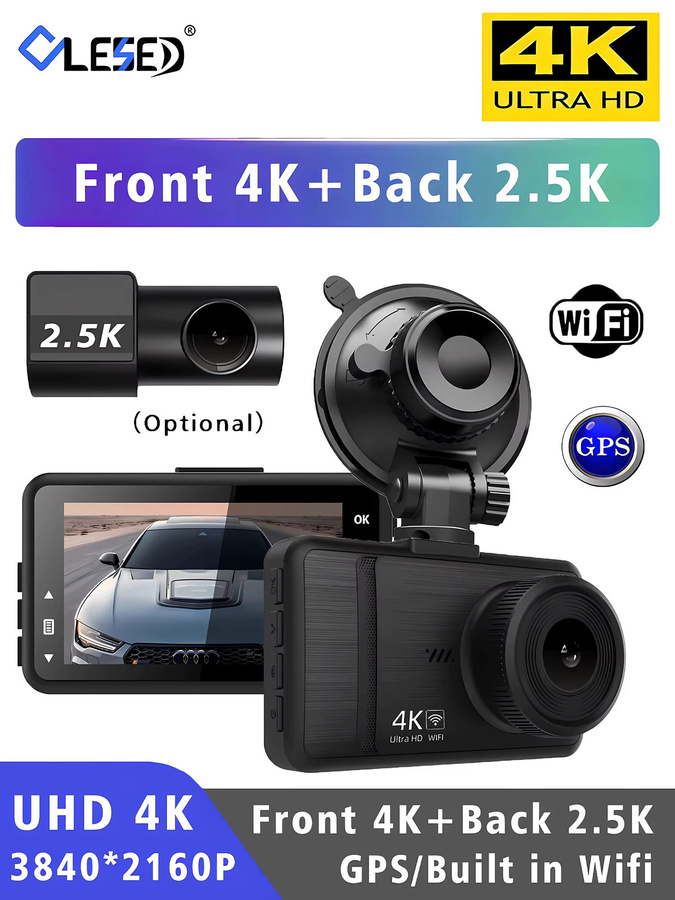 4K Ultra HD Dash Cam mit OLESED Nachtsicht, 2,5K Rückfahrkamera, WiFi und GPS Logger, Schwarz - Bild 6