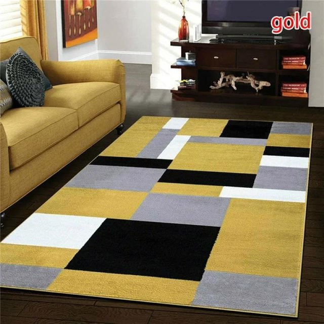 JGJG Nordischer Teppich in Gelb, gestreiftes Design, modern und waschbar, B/T: 60 x 40 cm - Bild 1
