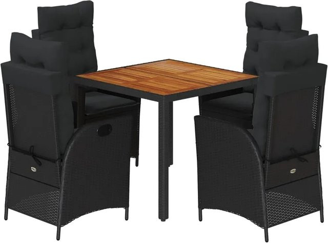 vidaXL 5-teilige Garten-Essgruppe aus Akazienholz und schwarzem PE-Rattan mit Kissen - Bild 1
