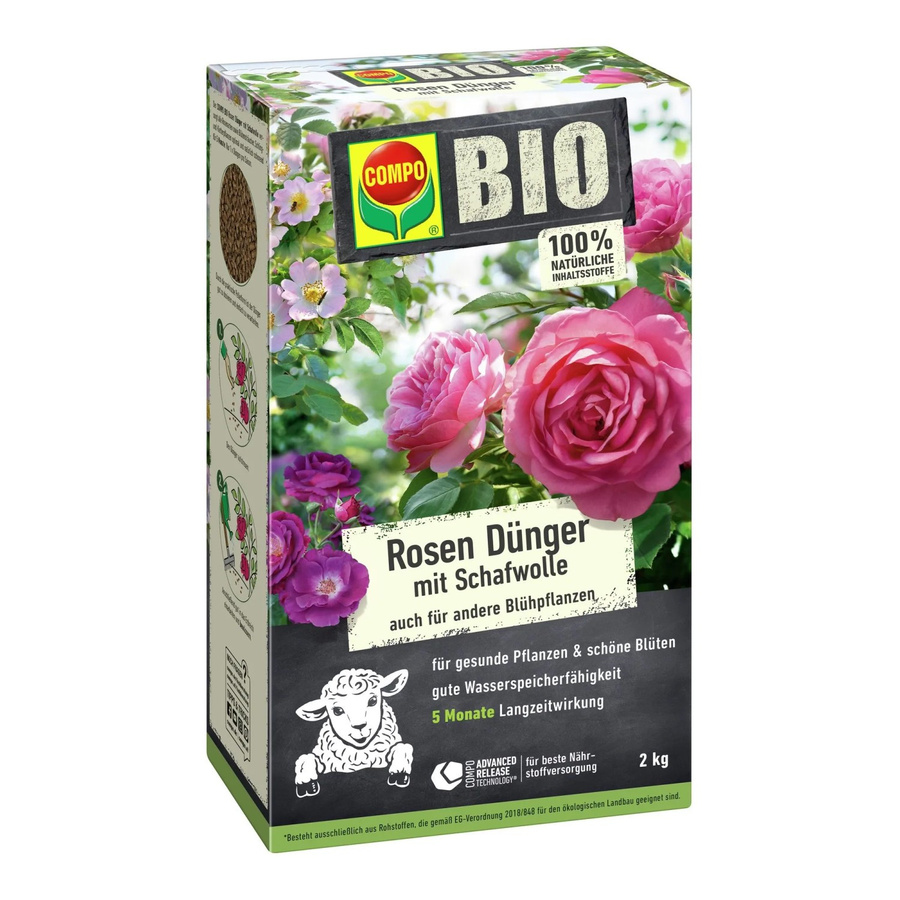 Compo Bio Rosen Langzeit-Dünger mit Schafwolle für Rosen und Blühpflanzen, 2 kg - Bild 2