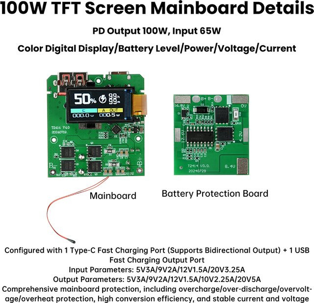 Gaqqee PD100W Schnelllademodul 4S Batterieschutzplatine mit grünem TFT Farbdisplay und digitaler Anzeige für DIY-Powerbanks - Bild 1