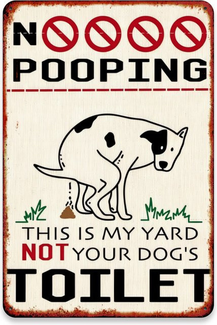 Quadratisches Metallschild MINISO No Dog Poop This Is My Yard Wanddekor aus Eisen in Weiß im Vintage-Stil - Bild 1