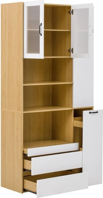 okwish Highboard mit Riffelglas und Schubladen in Weiß, modern mit verstellbaren Böden, B/T/H: 100 x 40 x 200 cm - Bild 1