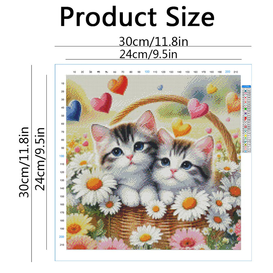 Evershine Kreuzstich Stickerei Set Katze mit Gänseblümchen in Multicolour, 11CT, quadratisch, 30 x 30 cm - Bild 2