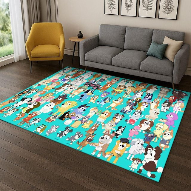 WEN-july B-Blueys Cartoon Hund Teppich, rutschfest und waschbar, blau und mehrfarbig, B/T: 200 x 160 cm - Bild 1