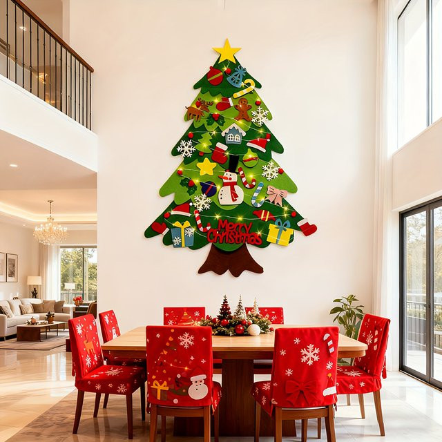 SHIQIAN DIY-Weihnachtsbaum aus Filz mit LED-Leuchten in Grün zur Wanddekoration - Bild 1