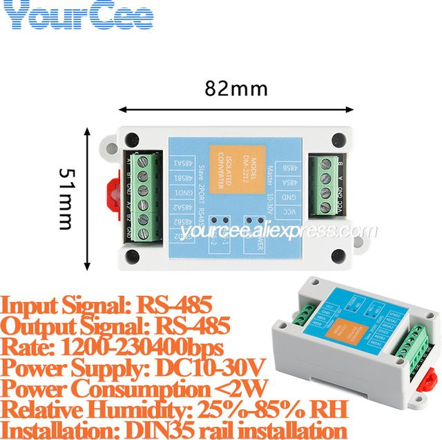 Your Cee 2-Kanal RS485-zu-RS485-Repeater DM-2212 mit photoelektrischem Optokoppler-Isolationskonverter in Weiß - Bild 1