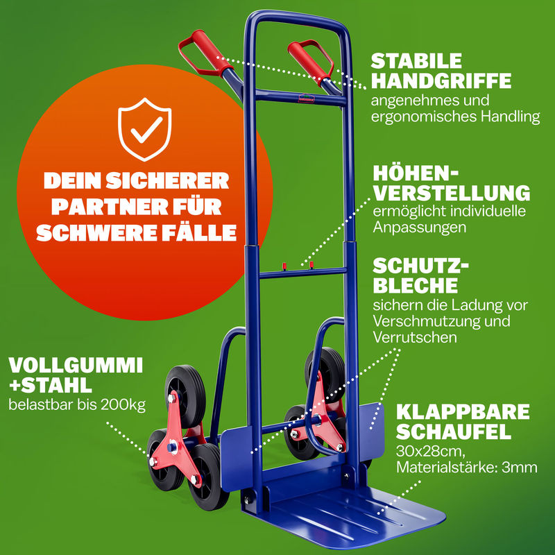 Gardebruk Treppenkarre aus Stahl, Tragkraft 200 kg, Farben: Blau/Rot - Bild 2