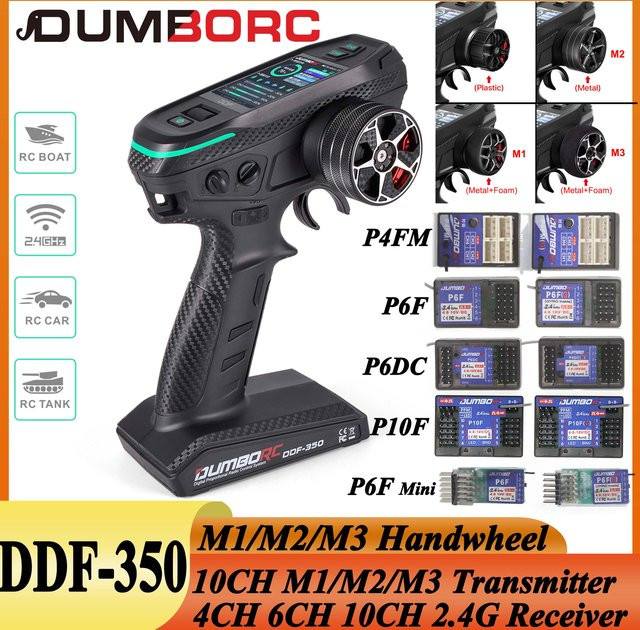 DUMBORC DDF-350 10CH 10-Kanal-Sender mit P4FM P6DCG Empfänger und Metall-Handrad-Fernbedienung für RC Car Plane Boat in Schwarz - Bild 1