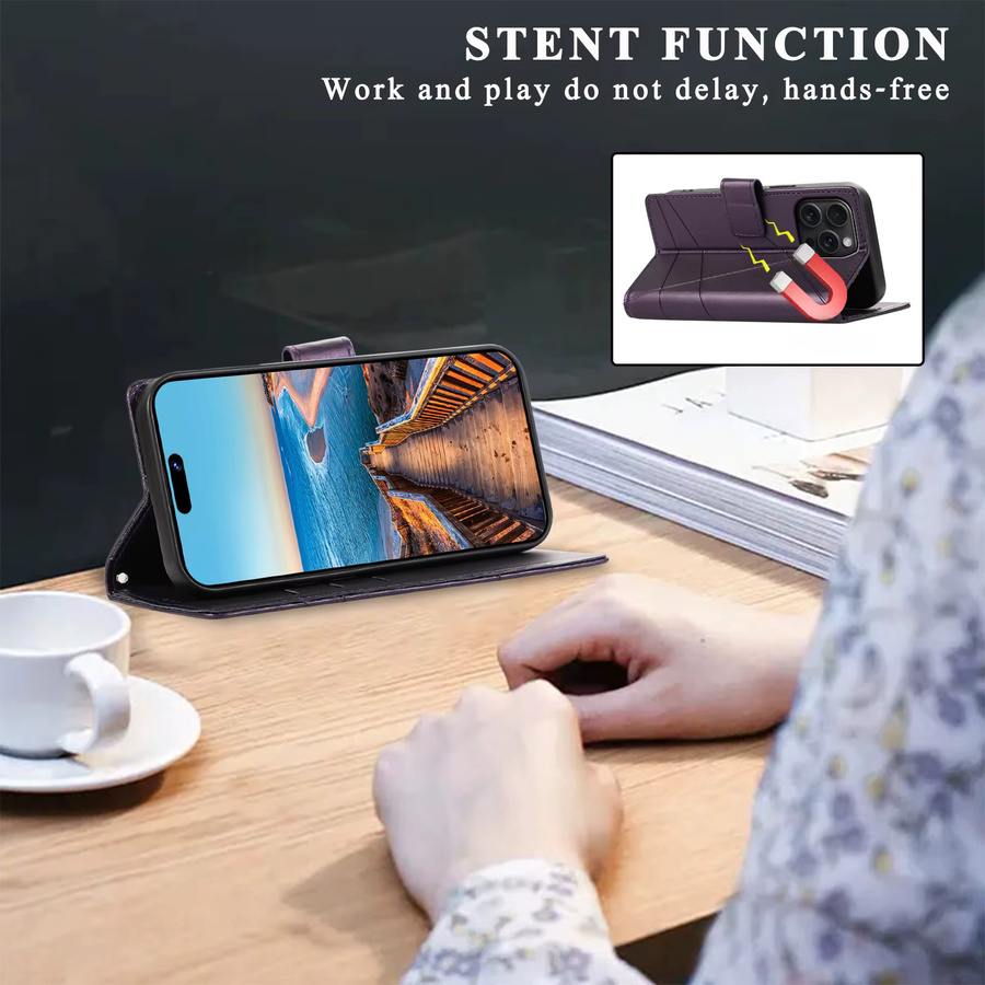 Leder Flip Phone Case von aierkeba für iPhone in Schwarz mit Lanyard und Wallet-Funktion - Bild 2
