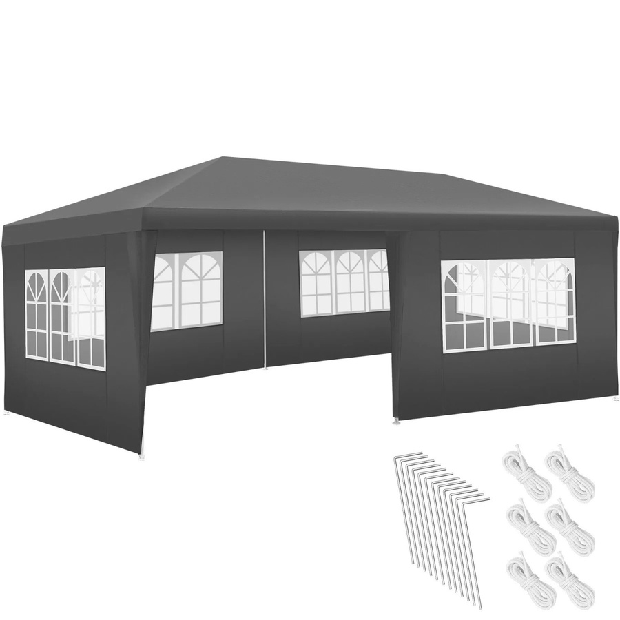 tectake Pavillon Novara Grau, B/T/H: 600 x 300 x 250 cm, wasserdicht und mit UV-Schutz im Stecksystem - Bild 3