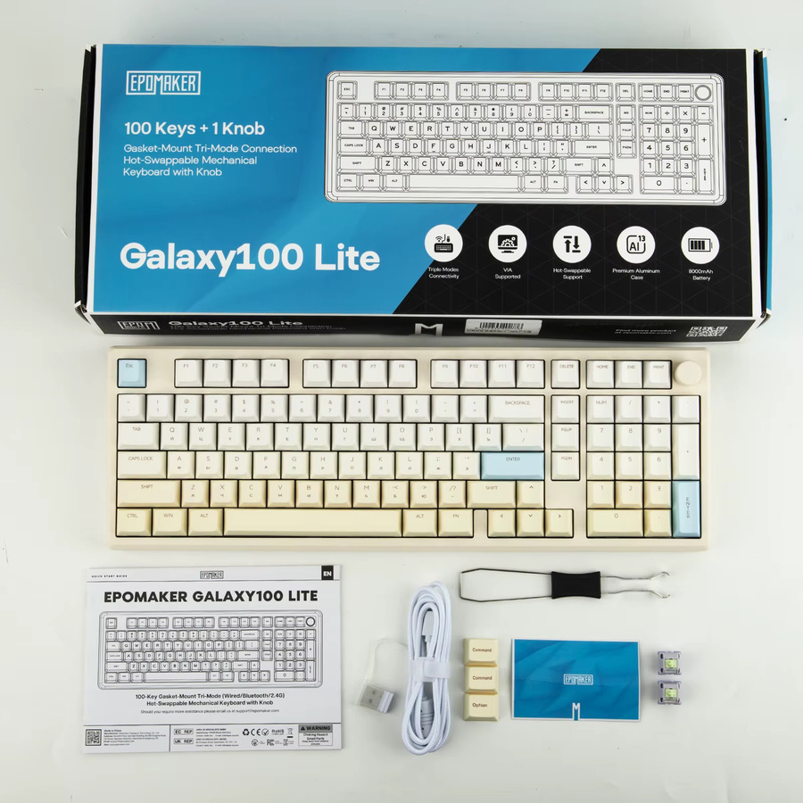 EPOMAKER Galaxy100 Lite Mechanische Tastatur mit RGB-Hintergrundbeleuchtung, 96% Layout, Kabellos (2,4GHz/Bluetooth) und Kabelgebunden, Schwarz, Russische Version - Bild 3