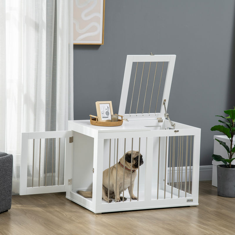 PawHut Hundekäfig für mittelgroße Hunde mit Türen und Transportfunktion, Weiß, B/T/H: 80 x 50 x 56,5 cm - Bild 2