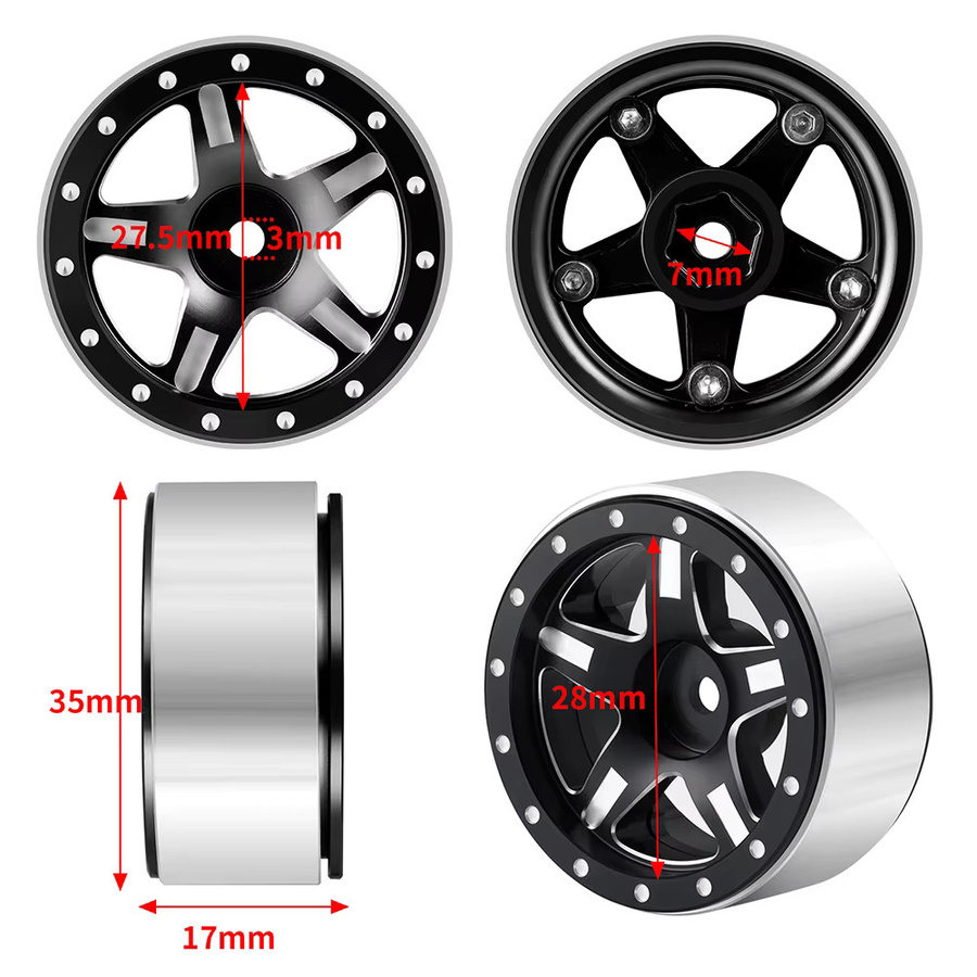 YEAHRUN Beadlock Felge Radnabe, 4-teiliges Set, Metall, Grau, 1:18 - Bild 3