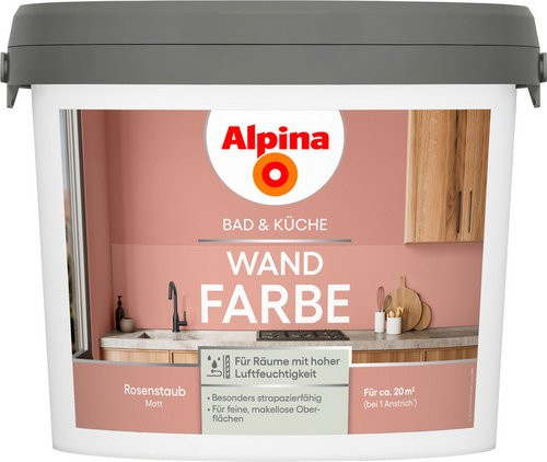 Alpina Farben Wandfarbe Bad & Küche Rosenstaub Matt Rot 2,5 l - Bild 1