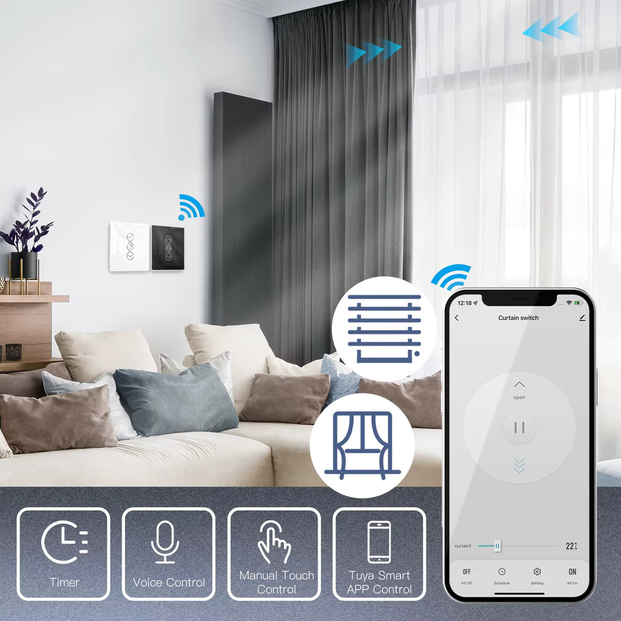 Moes Tuya Smart WiFi Vorhangschalter mit RF433 2.5D Bogenförmigem Glas-Touchpanel für Rollos und Jalousien, App-gesteuerter Drahtloser Fernbedienungsschalter, Alexa-kompatibel - Bild 3