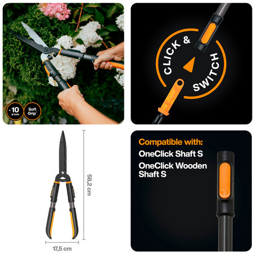 Fiskars OneClick Hand-Heckenschere in Schwarz mit Bypass-Schnitt, B/L: 17,5 x 87,2 cm - Bild 3