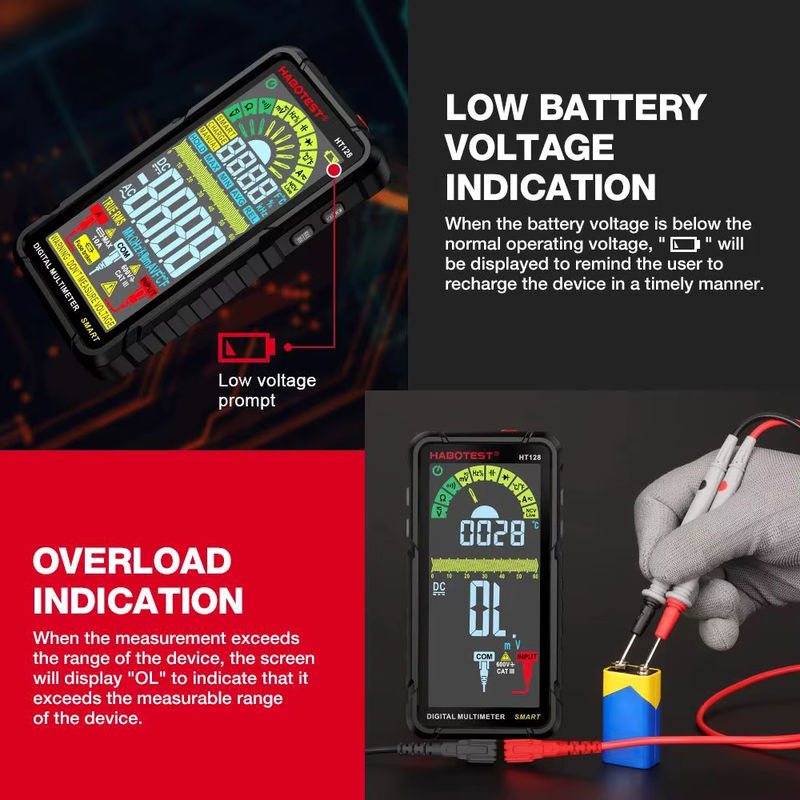 HABOTEST HT128 Digitalmultimeter mit 6000 Zählungen, intelligentes wiederaufladbares Messgerät mit NCV-Tester und 4,88 Zoll LCD-Hintergrundbeleuchtung - Bild 2