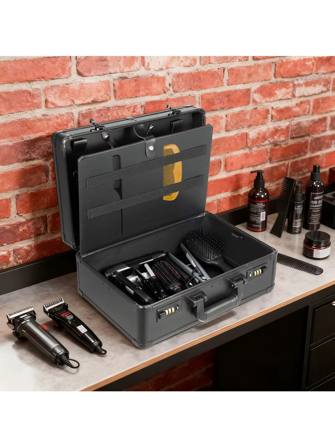 MINRS Tragbarer Friseurkoffer mit Passwortschloss in Schwarz für Barber und Stylisten - Bild 5