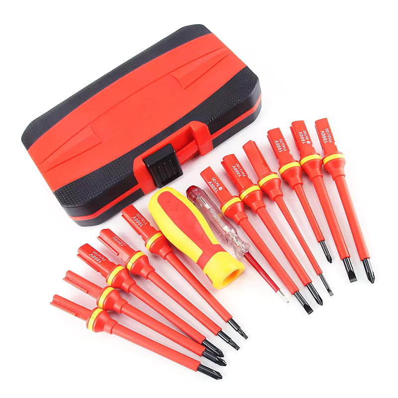 HUHAO Elektriker-Reparatur-Werkzeug-Set, 13-teiliges isoliertes Schraubendreher-Set mit magnetischen Bits, 1000 V, Rot - Bild 2